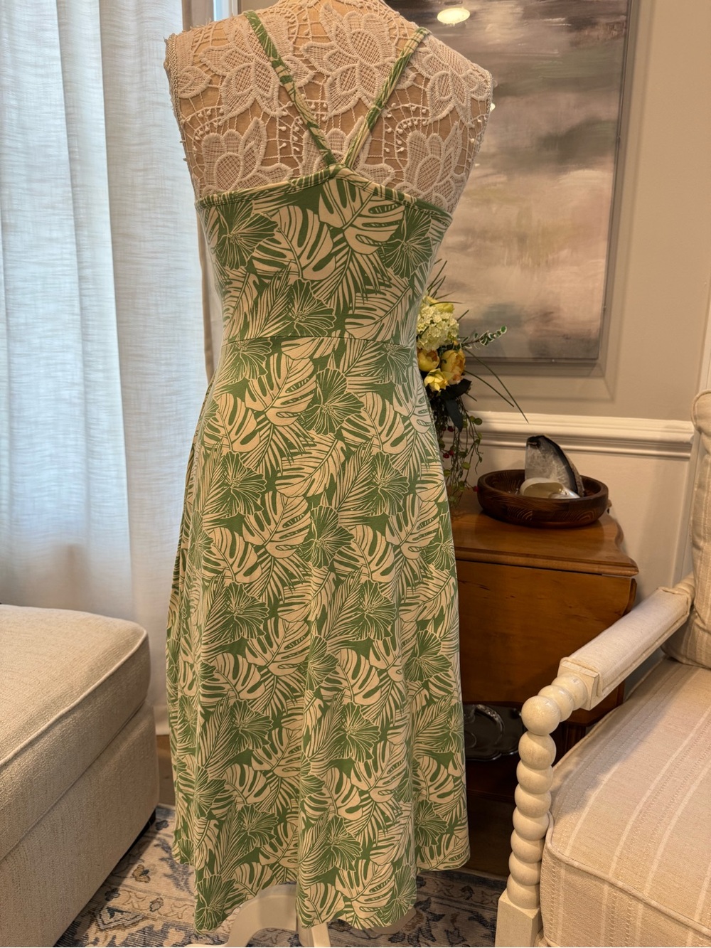 Pact Organic Cotton Green and White Leaf-Print Midi Dress - Picture 2 of 8
